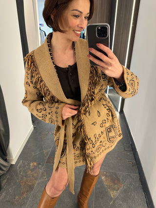 Cardigan in maglia stampa beige