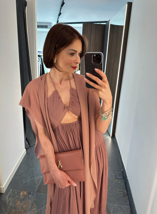 Abito lungo in raso con cut-out rosa