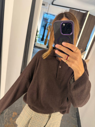 Maglione a polo in lana marrone