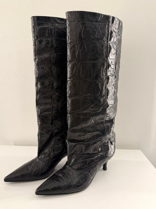 Stivale in pelle crocco nero