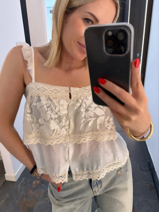 Top in pizzo avorio