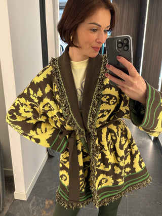Cardigan in maglia stampa giallo