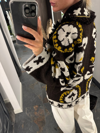 Cardigan coat con frange e bottone