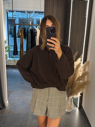 Maglione a polo in lana marrone