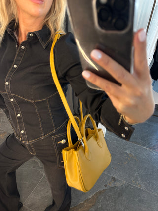 Borsa in pelle con tracolla giallo