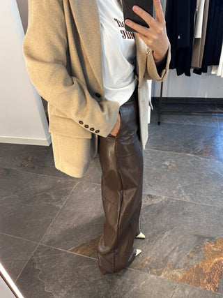 Pantalone a palazzo in ecopelle marrone