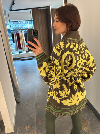 Cardigan in maglia stampa giallo