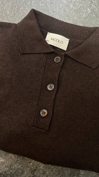 Maglione a polo in lana marrone