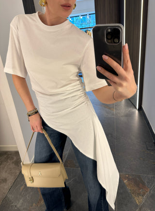 T-shirt con drappeggio bianco