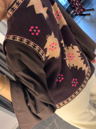 Gilet in maglia etnico marrone