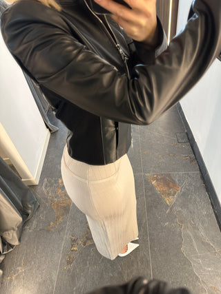 Giacca biker in pelle con inserti in maglia