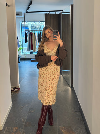 Abito sottoveste beige stampa floreale