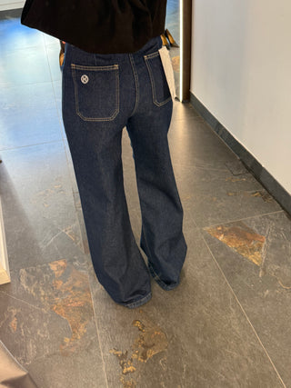 Jeans a palazzo blu con tasche