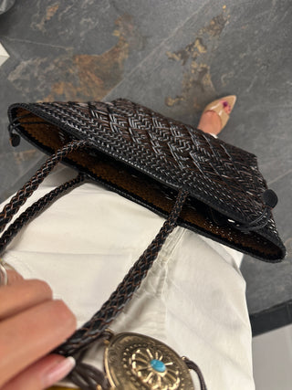 Borsa in pelle intrecciata marrone