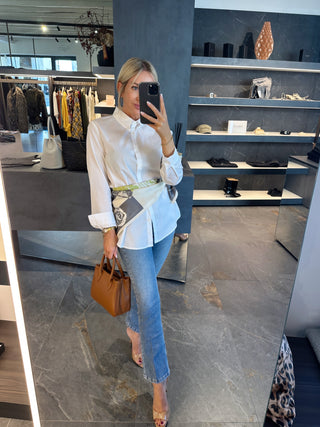 Camicia in cotone con piercing bianco