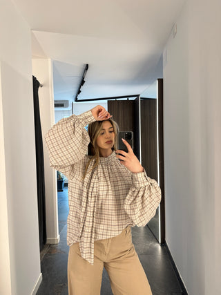 Camicia check con maniche a sbuffo