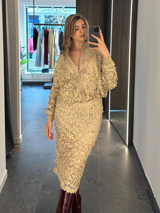 Giacca Bomber in paillettes beige