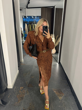 Body camicia in pizzo marrone
