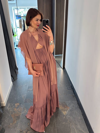 Abito lungo in raso con cut-out rosa