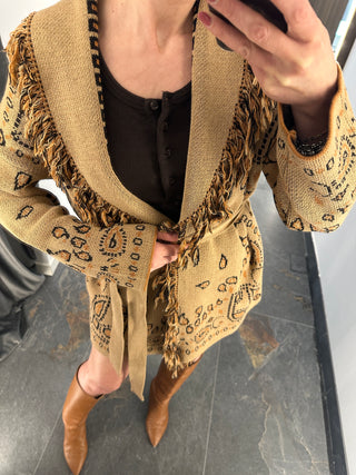 Cardigan in maglia stampa beige