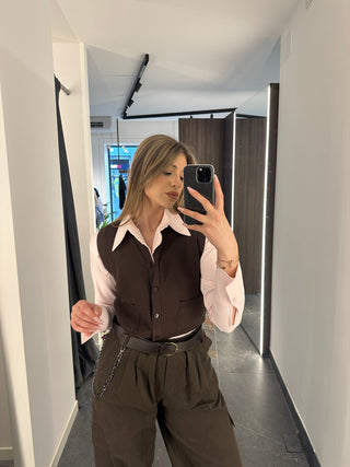 Gilet in maglia di viscosa marrone