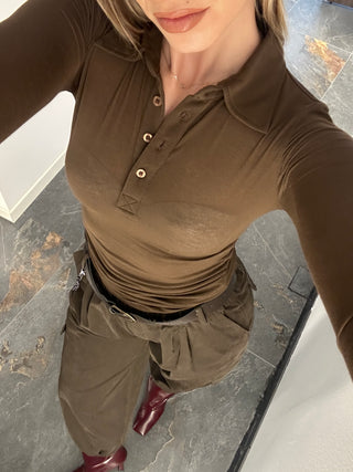 Maglia polo in seta marrone
