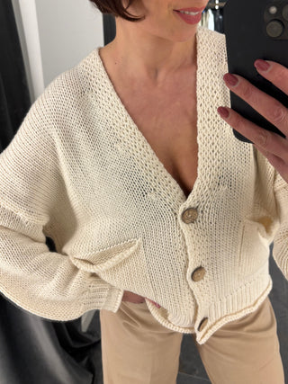 Cardigan in cotone burro