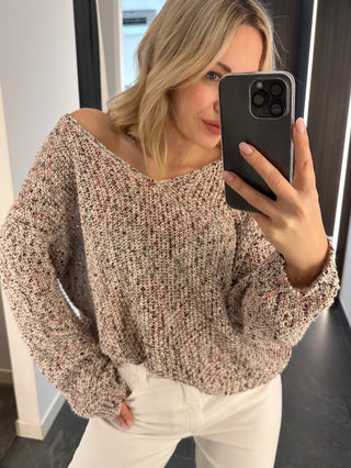 Maglioncino scollo a V effetto rete