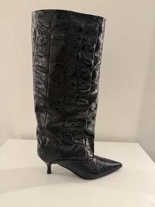 Stivale in pelle crocco nero