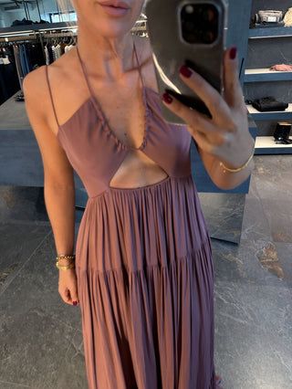 Abito lungo in raso con cut-out