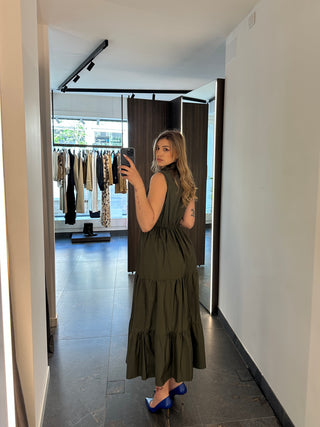 Abito lungo in cotone verde