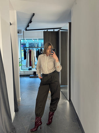Camicia a quadretti con collo merletto