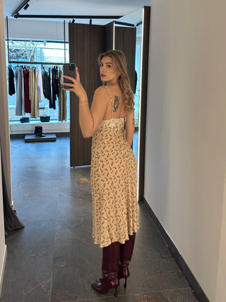 Abito sottoveste beige stampa floreale