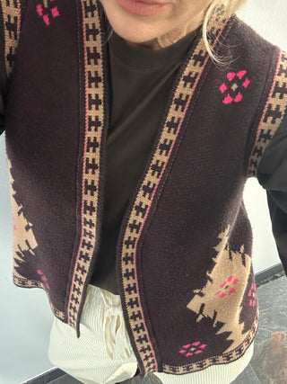 Gilet in maglia etnico marrone