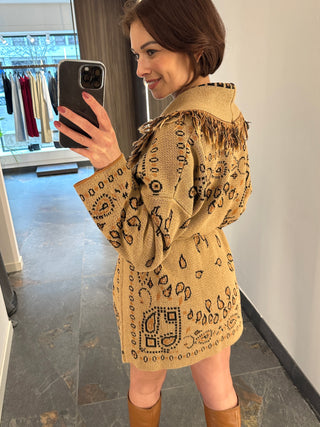 Cardigan in maglia stampa beige