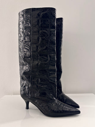 Stivale in pelle crocco nero