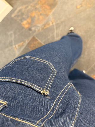 Jeans a palazzo blu con tasche