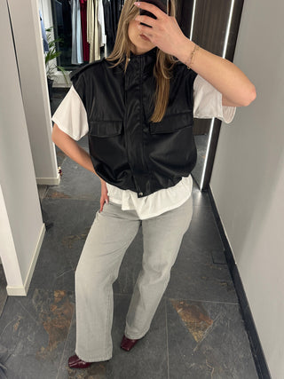 Gilet in ecopelle nero