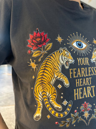 T-shirt grigio stampa tiger