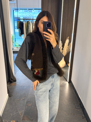 Gilet etnico in lana ed ecofur